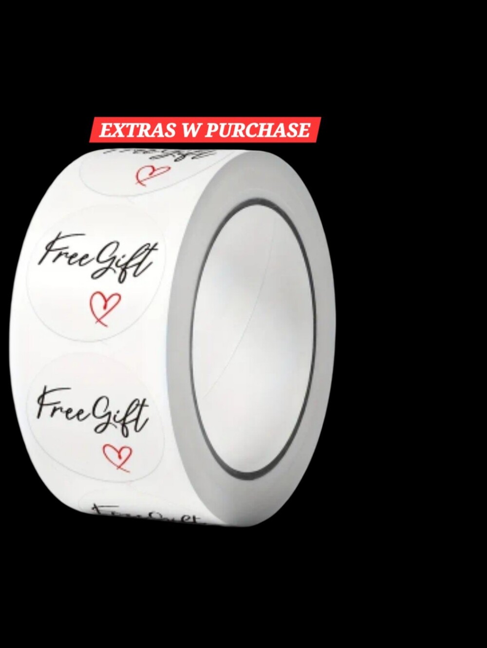 500ct. 'Free Gift' Sticker White with Black/Red Print Bonus 3 Random Polymailers